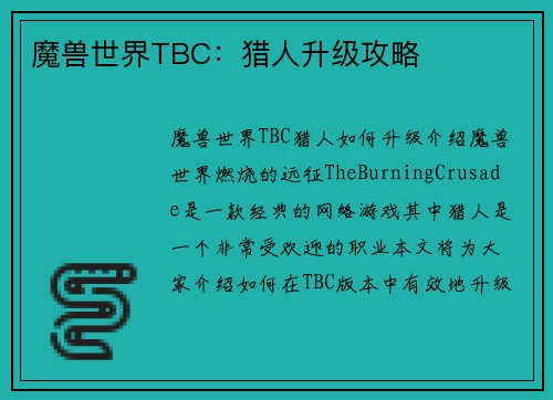 魔兽世界TBC：猎人升级攻略
