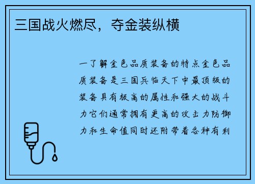 三国战火燃尽，夺金装纵横
